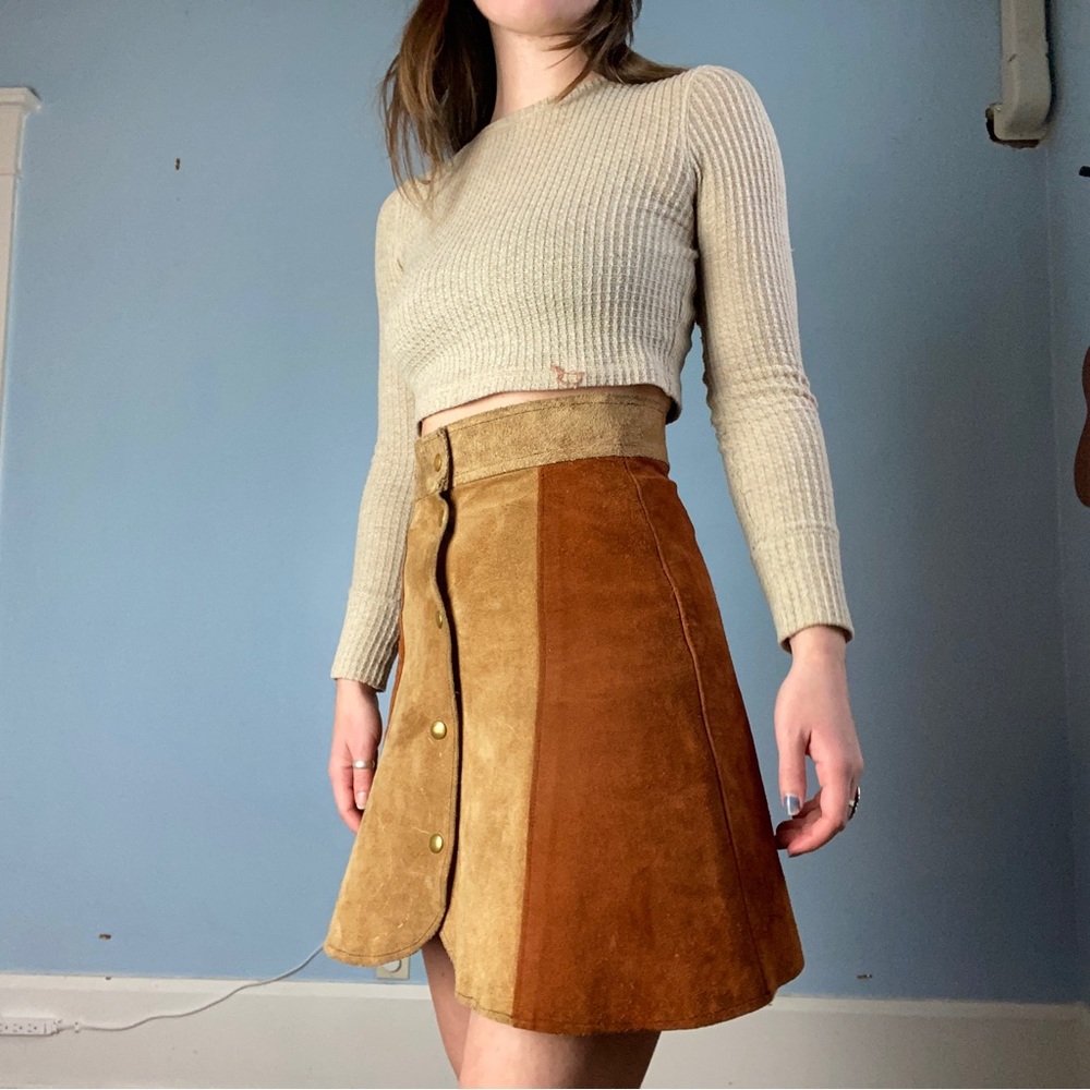 Vintage leather paneled mini skirt